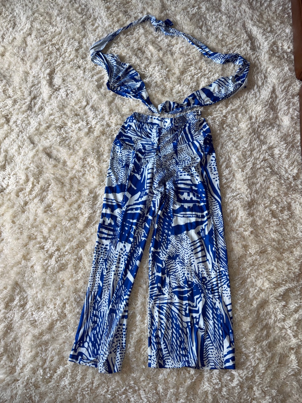 SHEIN Blue & White Abstract Print Kids One-Piece